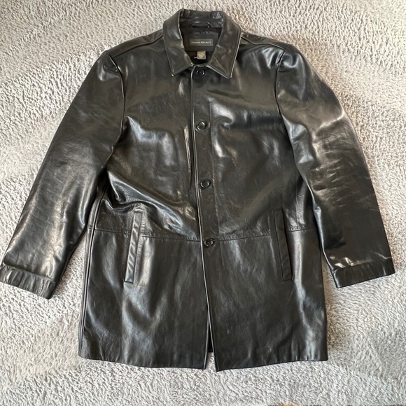 Banana Republic L Black Genuine Leather Driving Coat Minimalist Casual Jacket - Picture 2 of 9